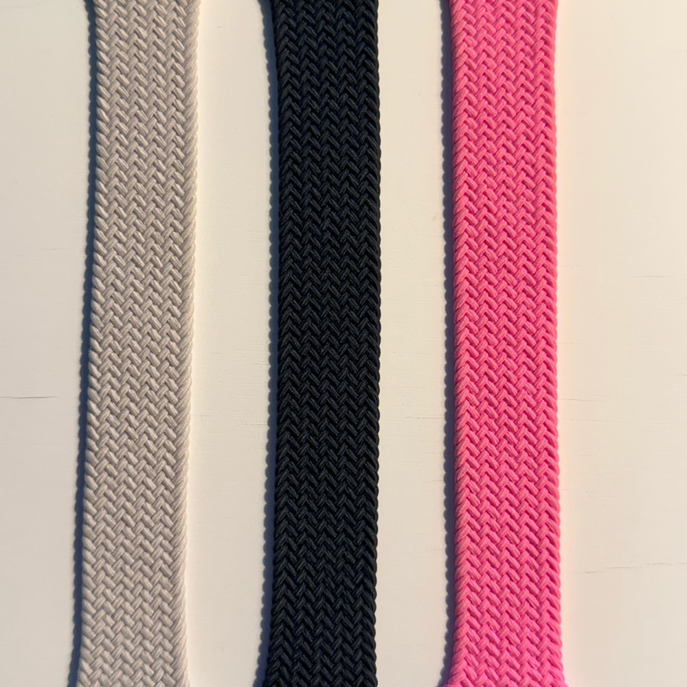 Set of Three Apple Braided Solo Loop Apple Watch Bands - Pink, Black, Bone
